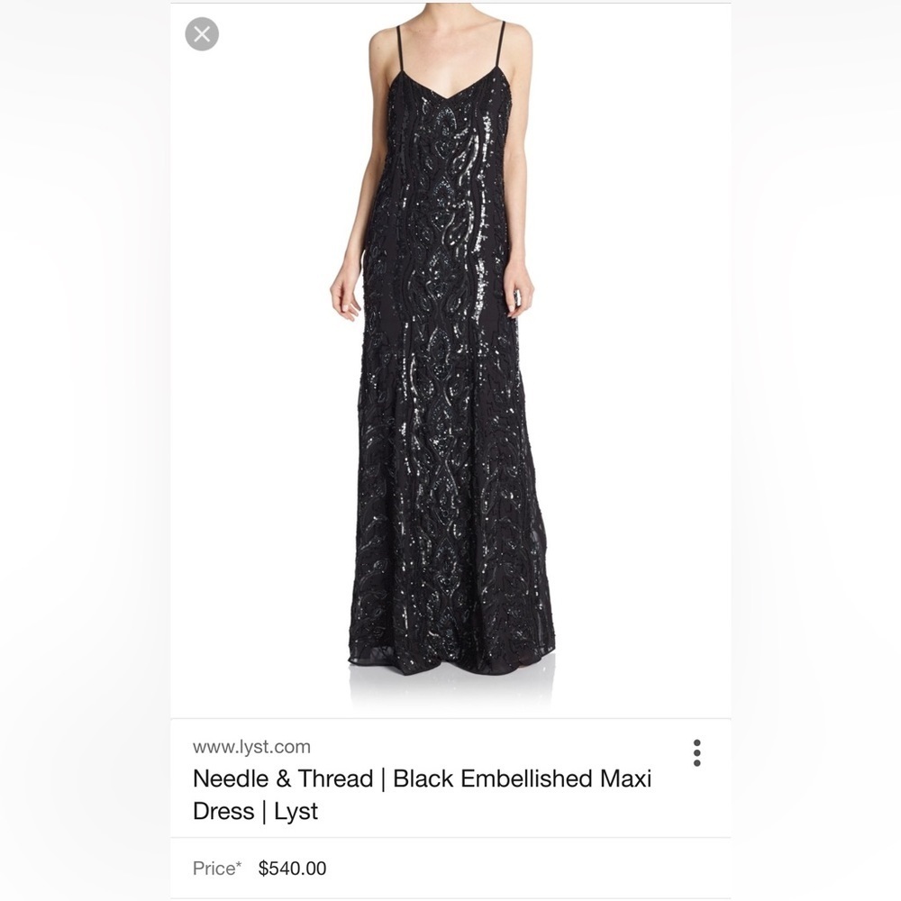 NEEDLE & thread black backless sequin dress